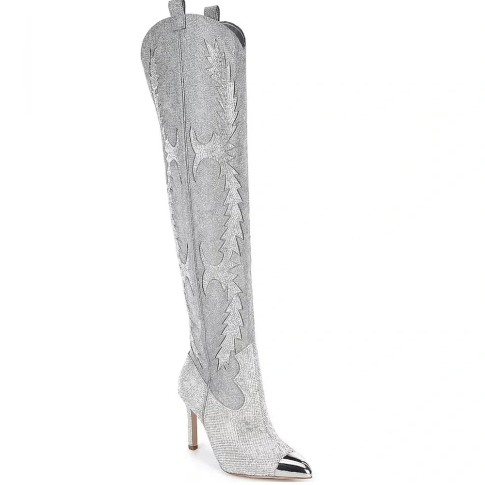 Gianni Bini Silver Over-the-Knee Boots w/ Stiletto Heel BRAND NEW Sz 7 & 5.5. 🥶🪩